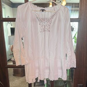 Relativity White Eyelet Peasant Blouse Sequin Embellished Tassel Top Mens M